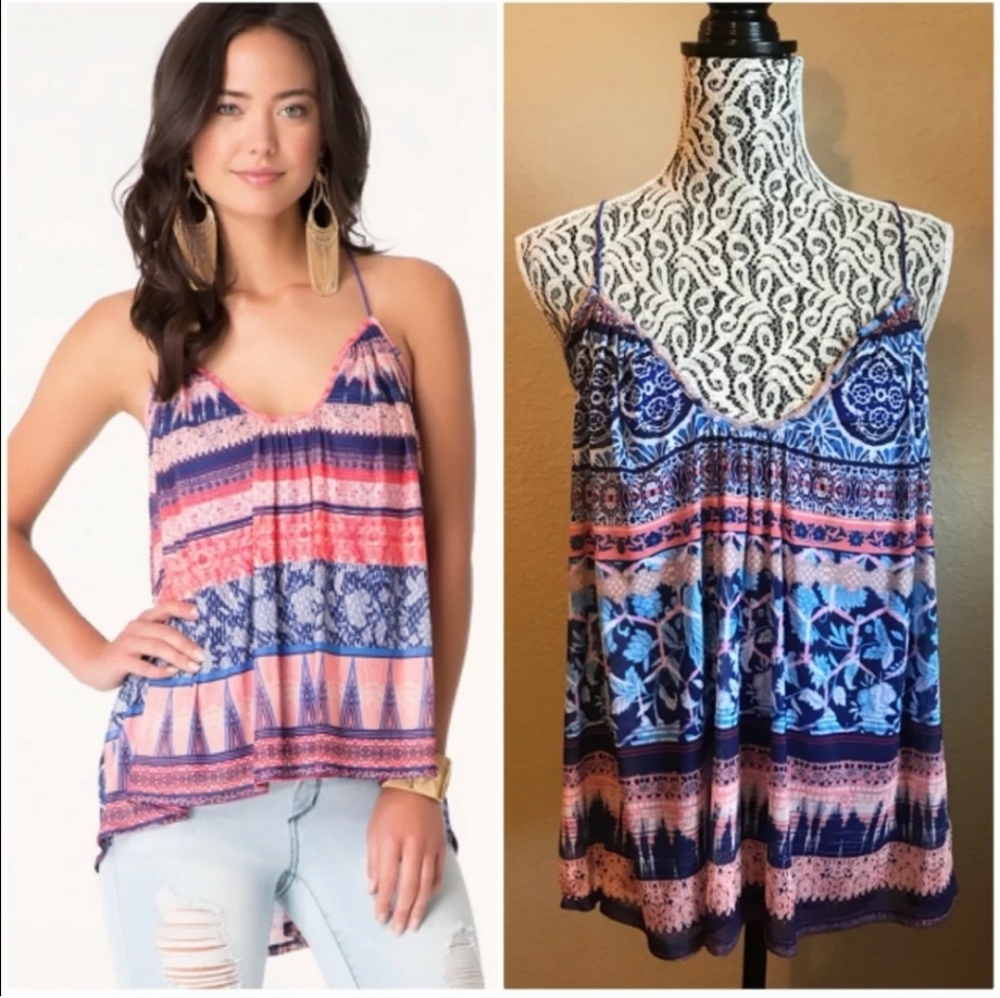 NO LONGET AVAIL NWT BEBE Caravan Strip Crisscross Back Tank Top women's size M - Picture 1 of 5